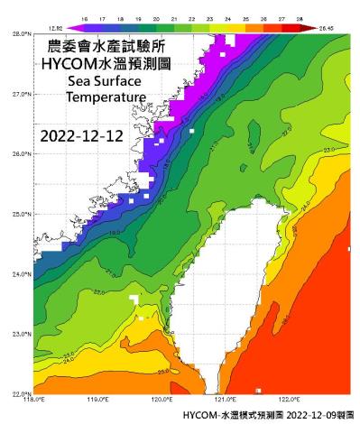 HYCOM-2022烏魚汛期-水溫模式預測圖-20221212