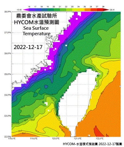 HYCOM-2022烏魚汛期-水溫模式預測圖-L-20221217-1220