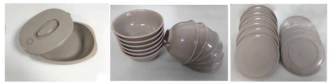 Figure 1. Oyster Shell/PBS Biodegradable Dining Sets (Lunch Boxes, Bowls, and Plates)
